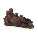 Japanese patinated bronze immortal, impressed character marks to the base, 6cm wide : For Further