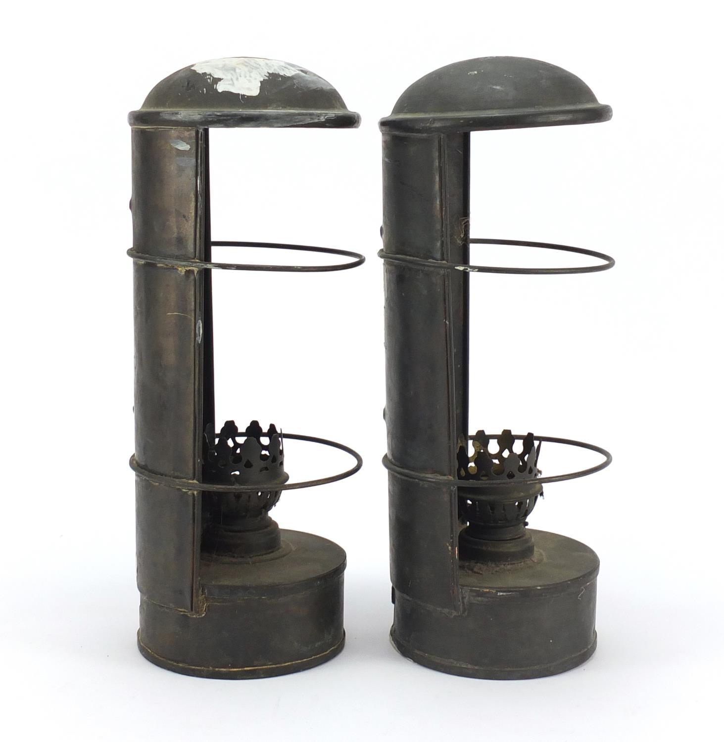 Pair of copper oil lanterns with dome tops, each 34cm high : For Further Condition Reports Please - Image 4 of 6