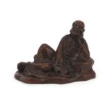 Japanese patinated bronze figure of an immortal, character marks to the base, 8.2cm wide : For