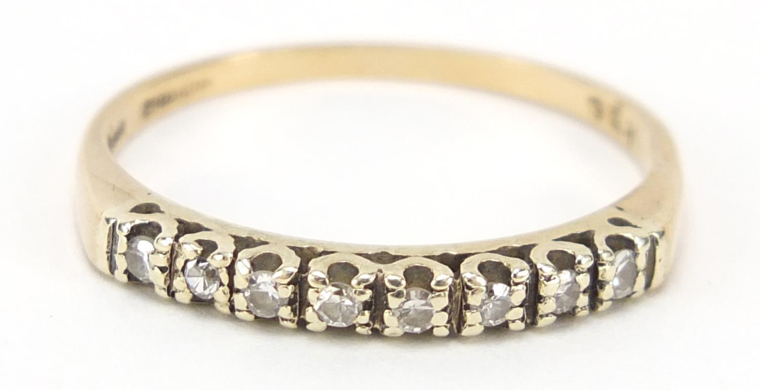Unmarked gold diamond half eternity ring, size O, 1.6g : For Further Condition Reports Please