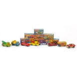 Eight vintage Matchbox die cast vehicles with boxes, including Superfast, comprising numbers 37, 40,