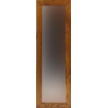 Rectangular oak framed bevel edged mirror, 135cm x 43.5cm : For Further Condition Reports Please