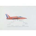 Hawker Sidley MK1 Red Arrows ink signed print, framed and glazed, 55cm x 37.5cm excluding the