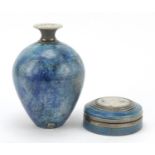 Helen Ennis for Dunbeacon studio pottery vase and circular box with cover, the vase 19cm high :