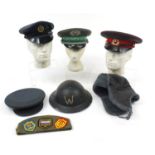 Military interest hats/helmets including RAF, tin Warden and Russian peaked caps : For Further