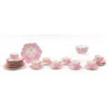 Wileman Foley teaware painted with flowers and trees, including trio's and a serving plate, the