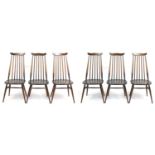 Set of six Ercol stick back dining chairs, each 100cm high : For Further Condition Reports Please