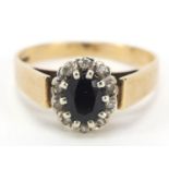 9ct gold sapphire and diamond ring, size O, 2.9g : For Further Condition Reports Please Visit Our