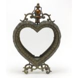 Large ornate bronzed love heart design candle holder, 52cm high : For Further Condition Reports