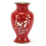 Japanese red enamel baluster vase with applied mother of pearl decoration, 18cm high : For Further