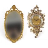 French style gilt wall clock and oval wall mirror, the largest 55cm high : For Further Condition
