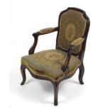 French walnut salon chair with floral needlepoint back and seat, 88cm high : For Further Condition