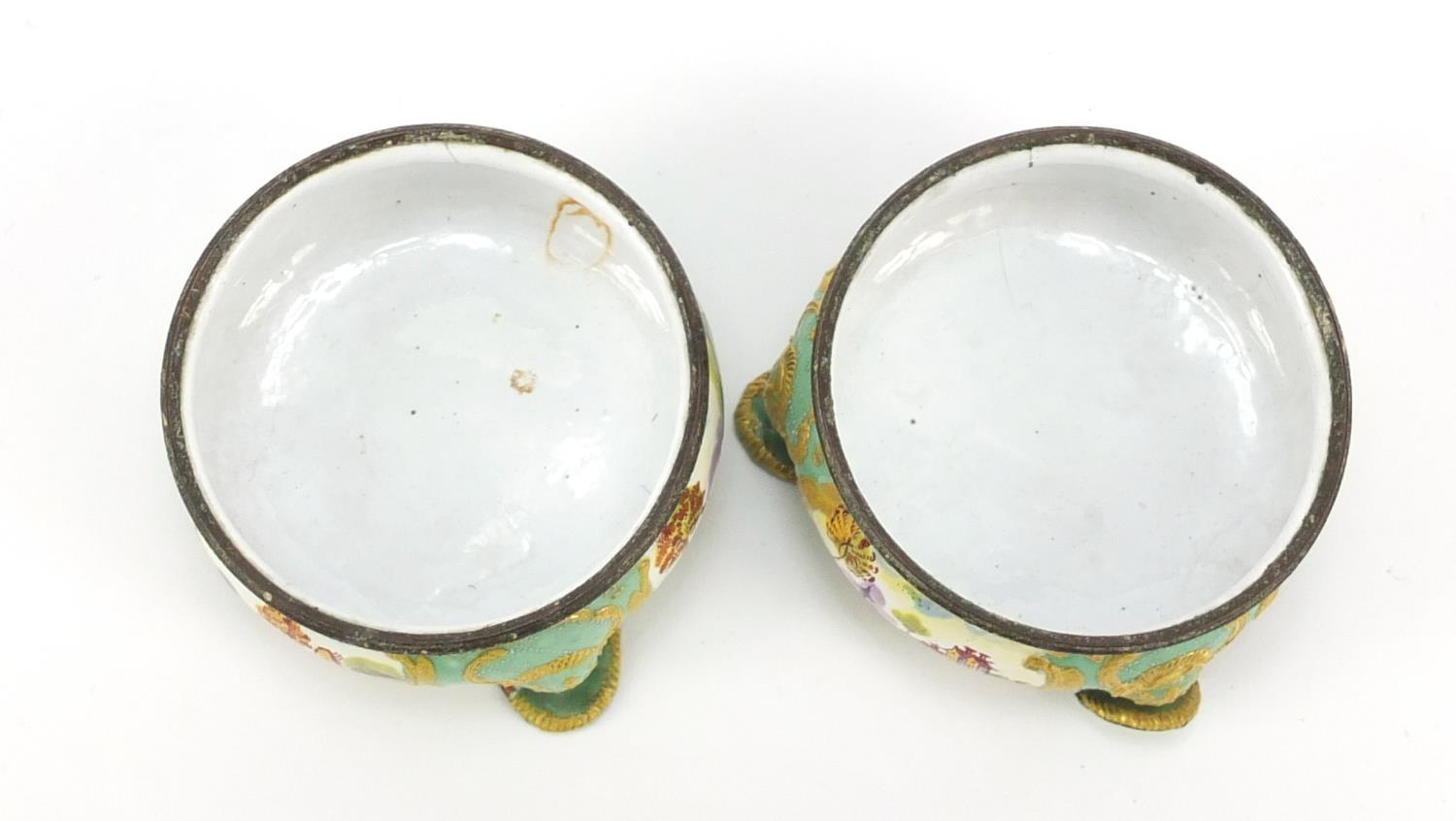 Pair of 19th century French enamel salts, hand painted with panels of farm and landscape scenes, 7cm - Image 5 of 7