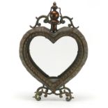 Large ornate bronzed love heart design candle holder, 52cm high : For Further Condition Reports