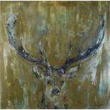 Andrew Coombes - Stag head, oil on canvas, details verso, unframed, 101.5cm x 101.5cm : For