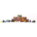 Eight vintage Matchbox die cast vehicles with boxes comprising numbers 19, 26, 27, 30, 33, 38, 46