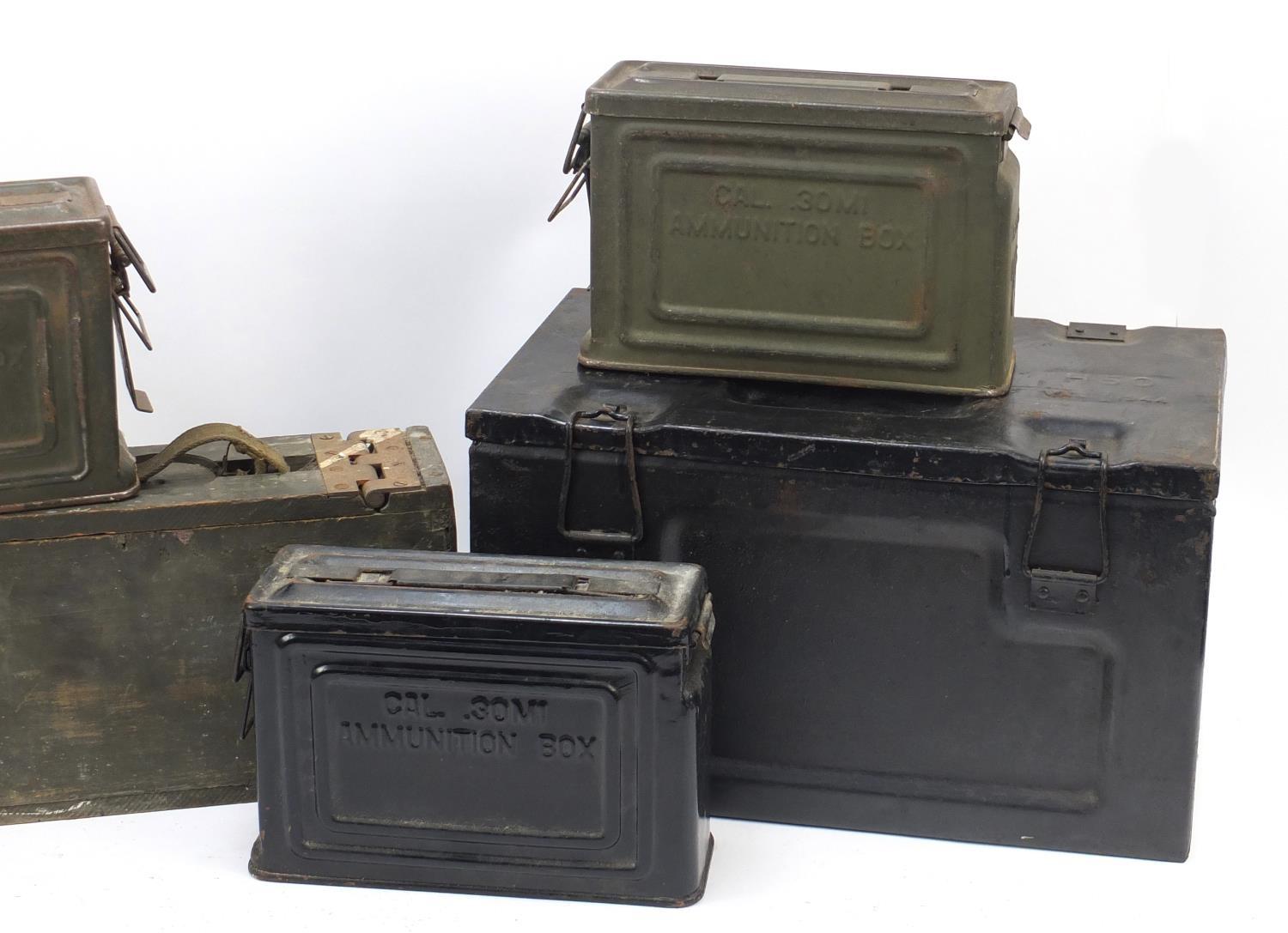 Five military interest wooden and tin ammunition cases and one other, the largest 45cm wide : For - Image 3 of 6