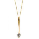 9ct gold cubic zirconia solitaire pendant on a 9ct gold necklace, 3cm and 44cm in length, 2.0g : For