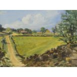 Wyke Village landscape, cottages before fields, initialled HD and dated 09, watercolour, mounted,