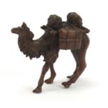 Japanese patinated bronze camel, impressed character marks to the underside, 10cm in length : For