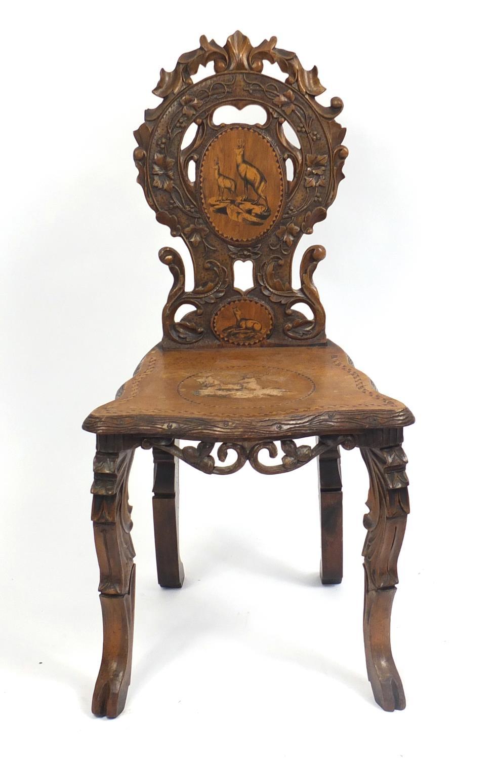 Continental hall chair inlaid with deer, 90cm high : For Further Condition Reports Please Visit - Image 3 of 6