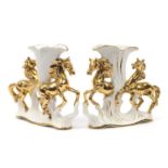 Pair of Italian porcelain gilt horse design vases, 30cm high : For Further Condition Reports