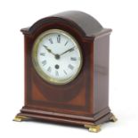 Inlaid mahogany mantle clock with enamel dial and Roman numerals, 23cm high : For Further