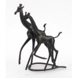 Modernist patinated bronze of two giraffes in the style of Karl Hagenauer, 21cm high : For Further