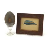 Australian gum leaf hand painted with P&O Parromatta and a 19th century emu egg housed on a