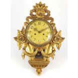 Ornate gilt wood cartel type clock with Arabic numerals, 59cm high : For Further Condition Reports