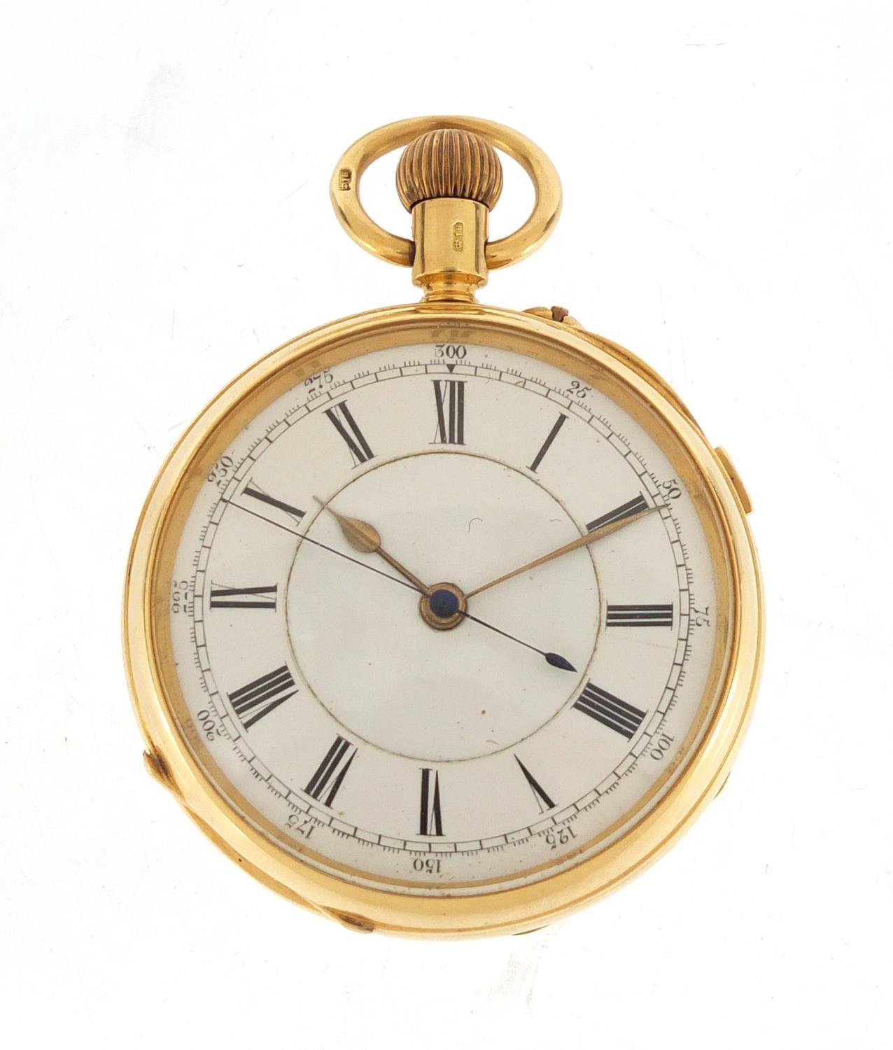 Gentlemen's 18ct gold open face chronograph pocket watch, the movement numbered 241799, 50.5mm in
