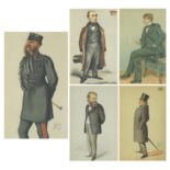 Five Vanity Fair Spy prints including Statesmen, the largest mounted, framed and glazed, 34cm x 20cm