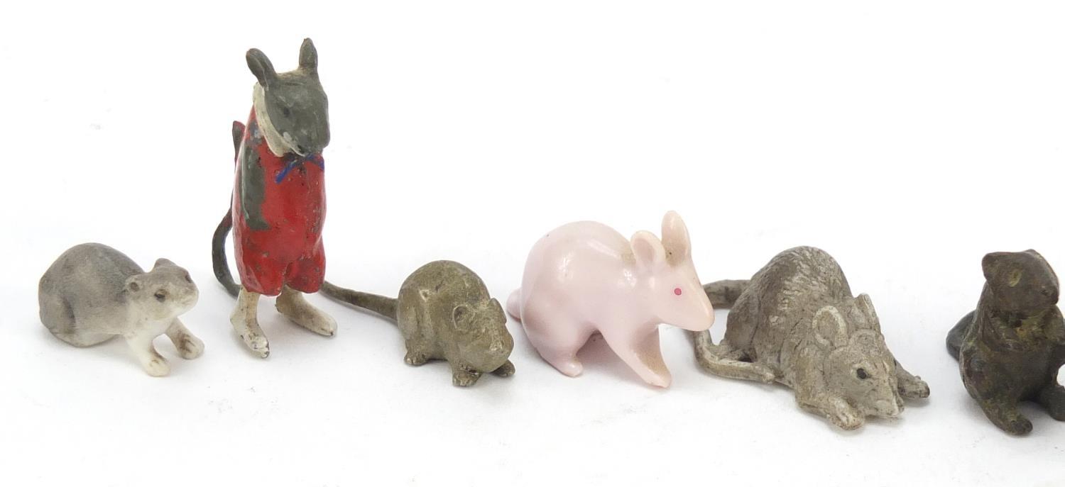 Eleven porcelain, bronze and metal mice, the largest 4cm in length : For Further Condition Reports - Image 2 of 5