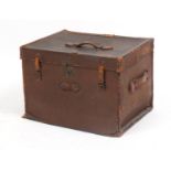 Large vintage brown leather trunk, 38cm H x 56cm W x 42cm D : For Further Condition Reports Please