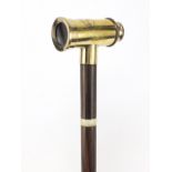 Hardwood walking stick with brass telescopic handle, 85cm in length : For Further Condition