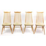 Set of four Ercol Windsor light elm stick back chairs, 97cm high : For Further Condition Reports