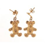 Pair of 9ct gold teddy bear earrings, 2cm in length, 0.6g : For Further Condition Reports Please