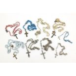 Nine rosary bead necklaces including mother of pearl : For Further Condition Reports Please Visit