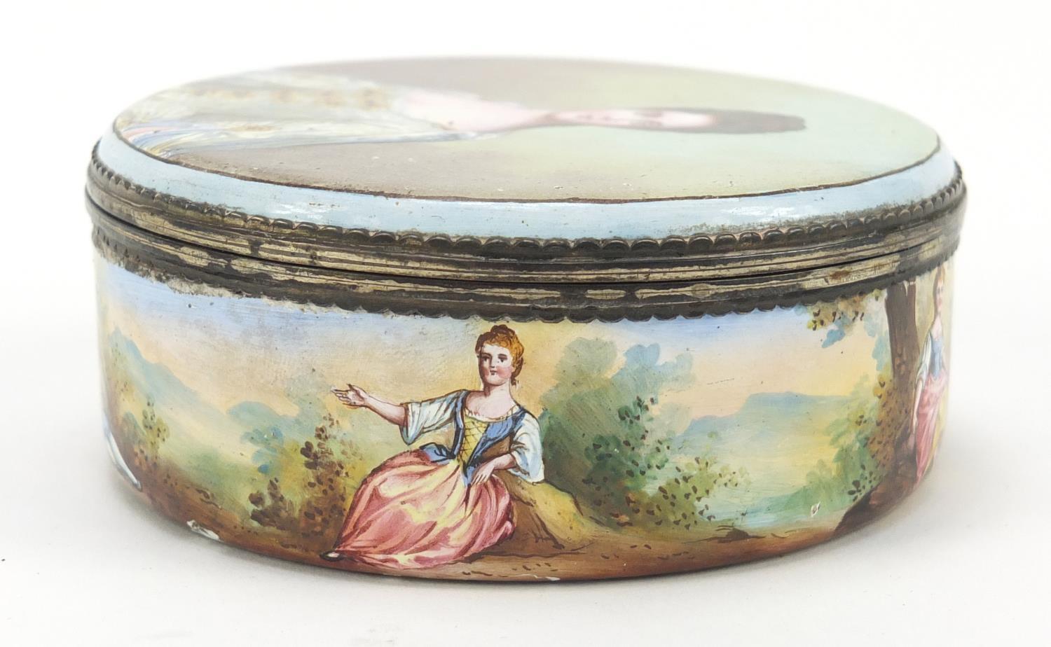 18th century continental silver mounted enamel box and cover, probably French, the lift of lid - Image 3 of 10