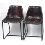 Pair of industrial chairs with brown upholstery, each 79cm high : For Further Condition Reports