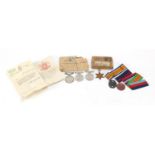 British Military World War II four medal group with two boxes of issue including George VI RAF