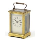 French brass cased carriage clock with Arabic numerals, 14cm high : For Further Condition Reports