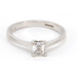 Platinum asscher cut diamond ring with certificate, approx 0.35ct, size I, 2.7g : For Further