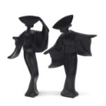 Pair of Japanese Modernist iron figures, the largest 18cm high : For Further Condition Reports