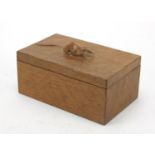 Robert Mouseman Thompson adzed oak box and cover carved with a signature mouse, 9.5cm H x 18.5cm W x