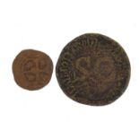 Two antique coins, the largest 3.2cm in diameter : For Further Condition Reports Please Visit Our