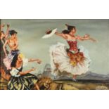 Manner of William Russell Flint - Females dancing, oil on board, framed, 89cm x 59cm excluding the