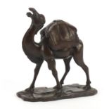 Japanese patinated bronze camel incense burner, character marks to the base, 14.5cm high : For