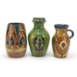 Continental pottery vase and two jugs, the largest 26cm high : For Further Condition Reports