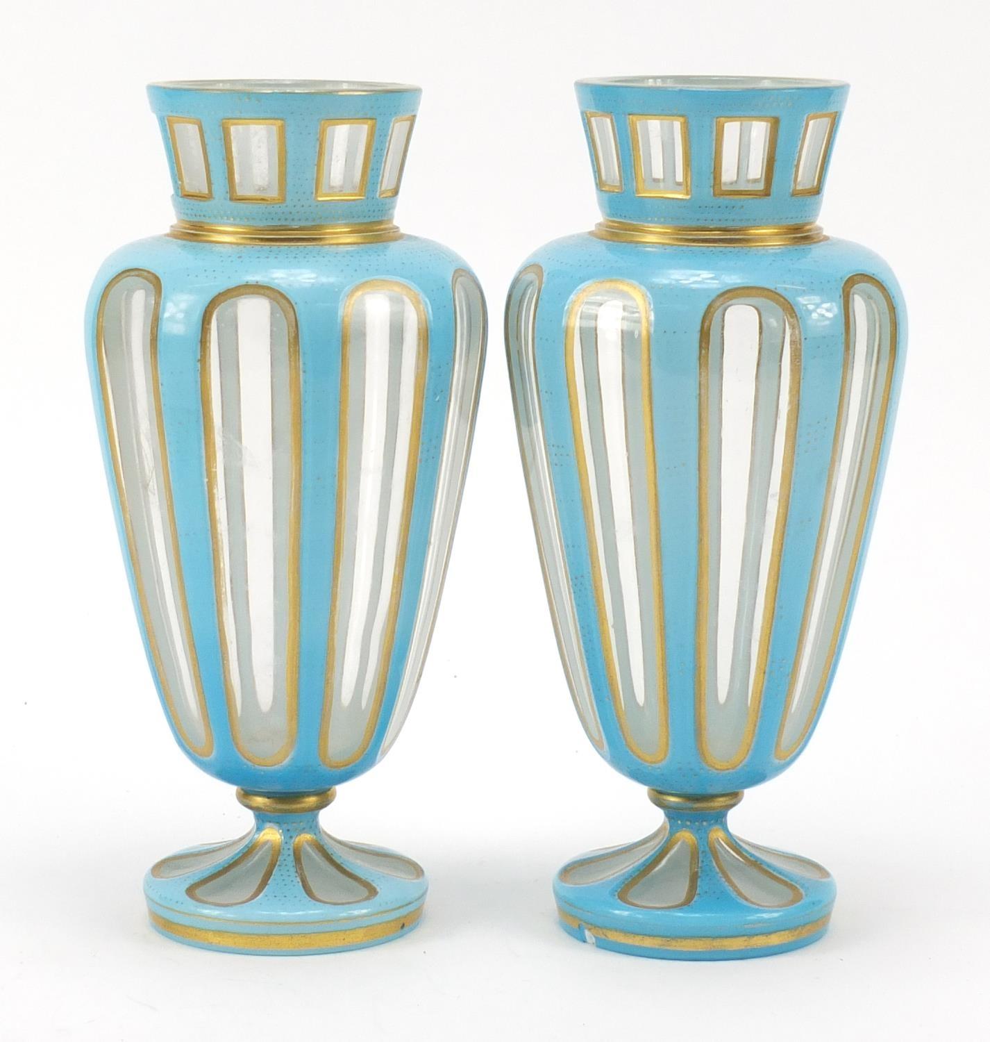 Pair of 19th century French blue opaline vases with gilt borders, 22cm high : For Further - Image 4 of 6